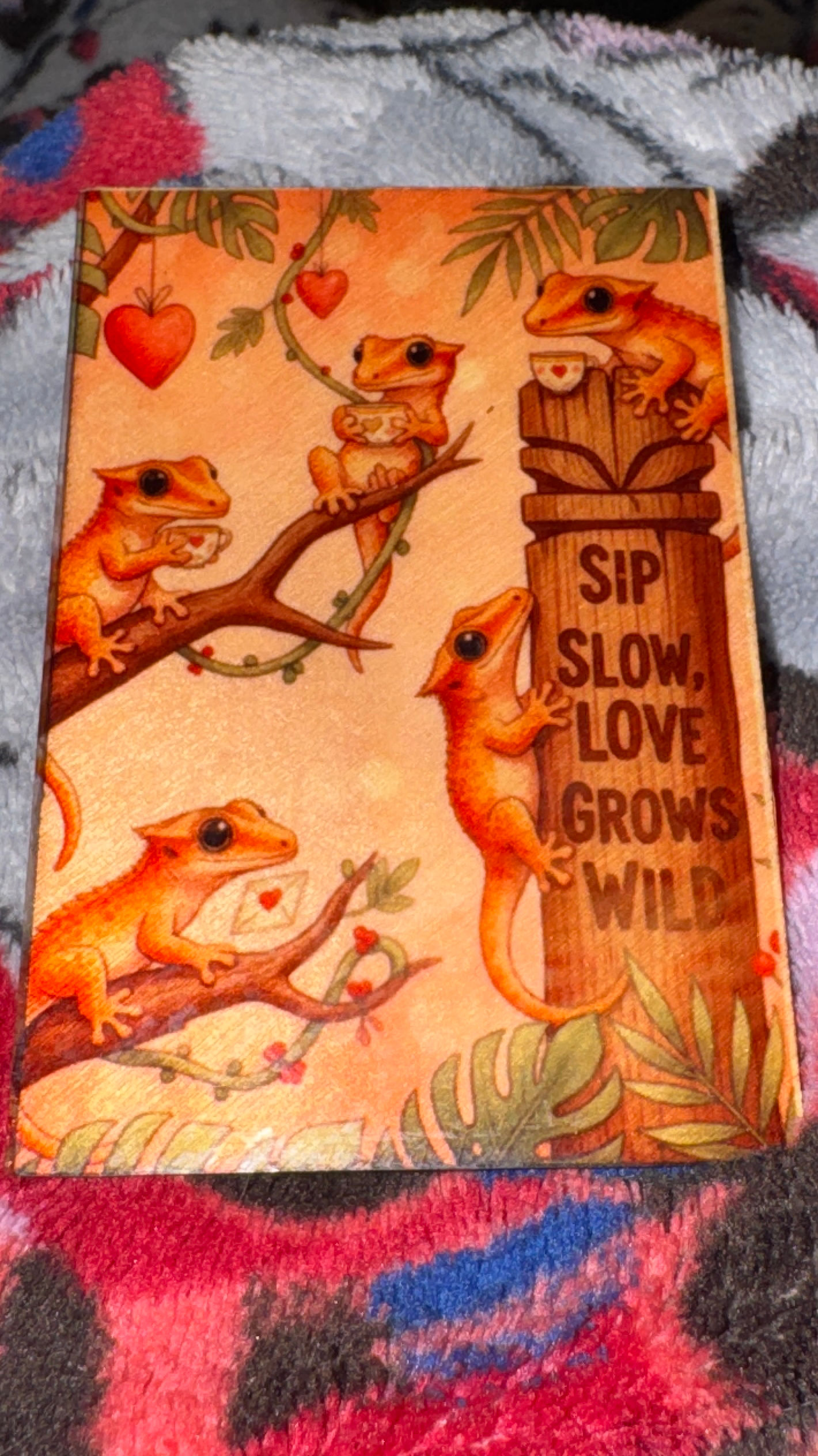 ”Sip slow, love grows wild” Crested Gecko Scene- reptile lover fridge magnet