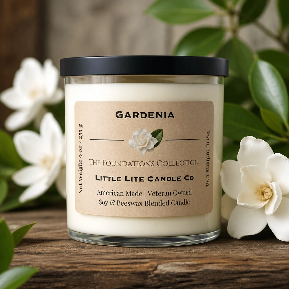 Thumbnail: Gardenia 9 oz tumbler soy candle in glass jar with black lid and white gardenia flowers