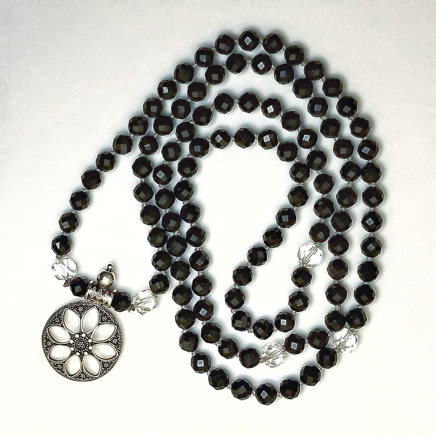 Custom Mala: Black Tourmaline and Clear Quartz