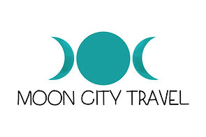 Moon City Travel logo features a teal circle with two crescent moons
