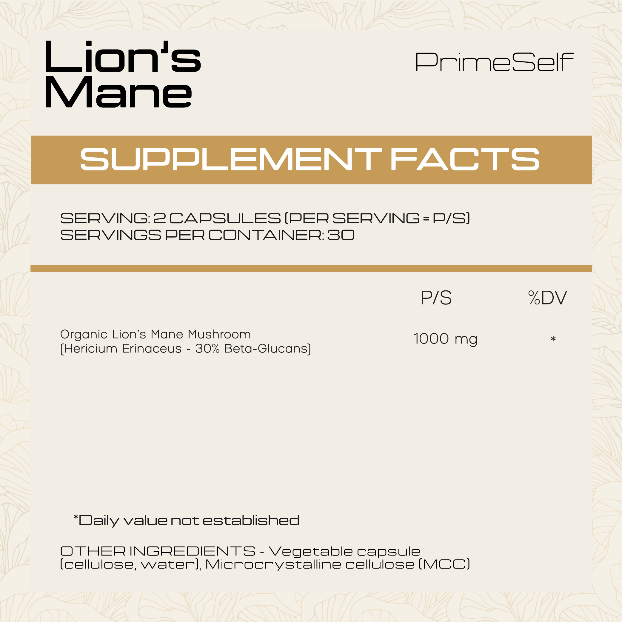 Organic Lion's Mane Mushroom Ingredients