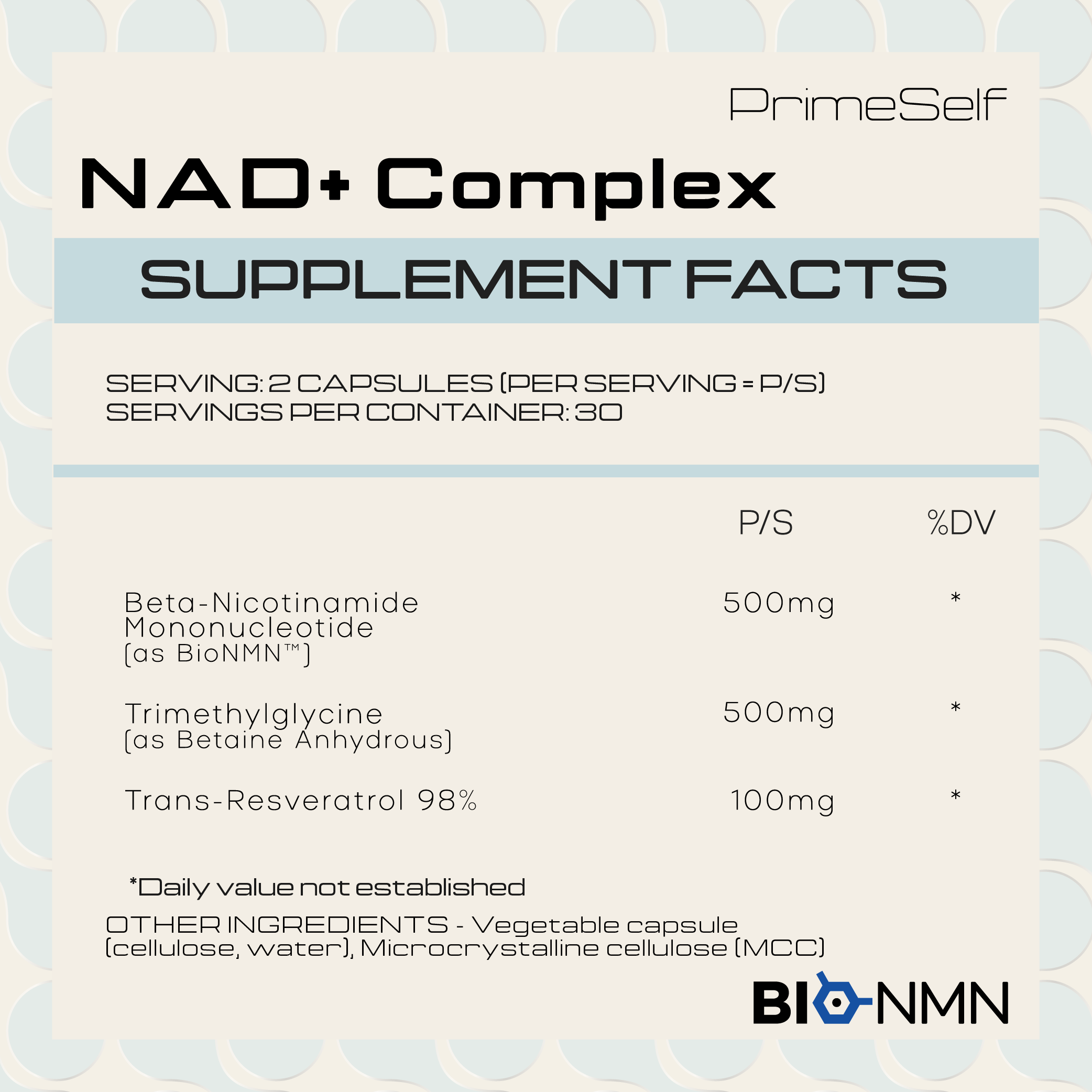 PrimeSelf: NAD+ Complex Ingredients