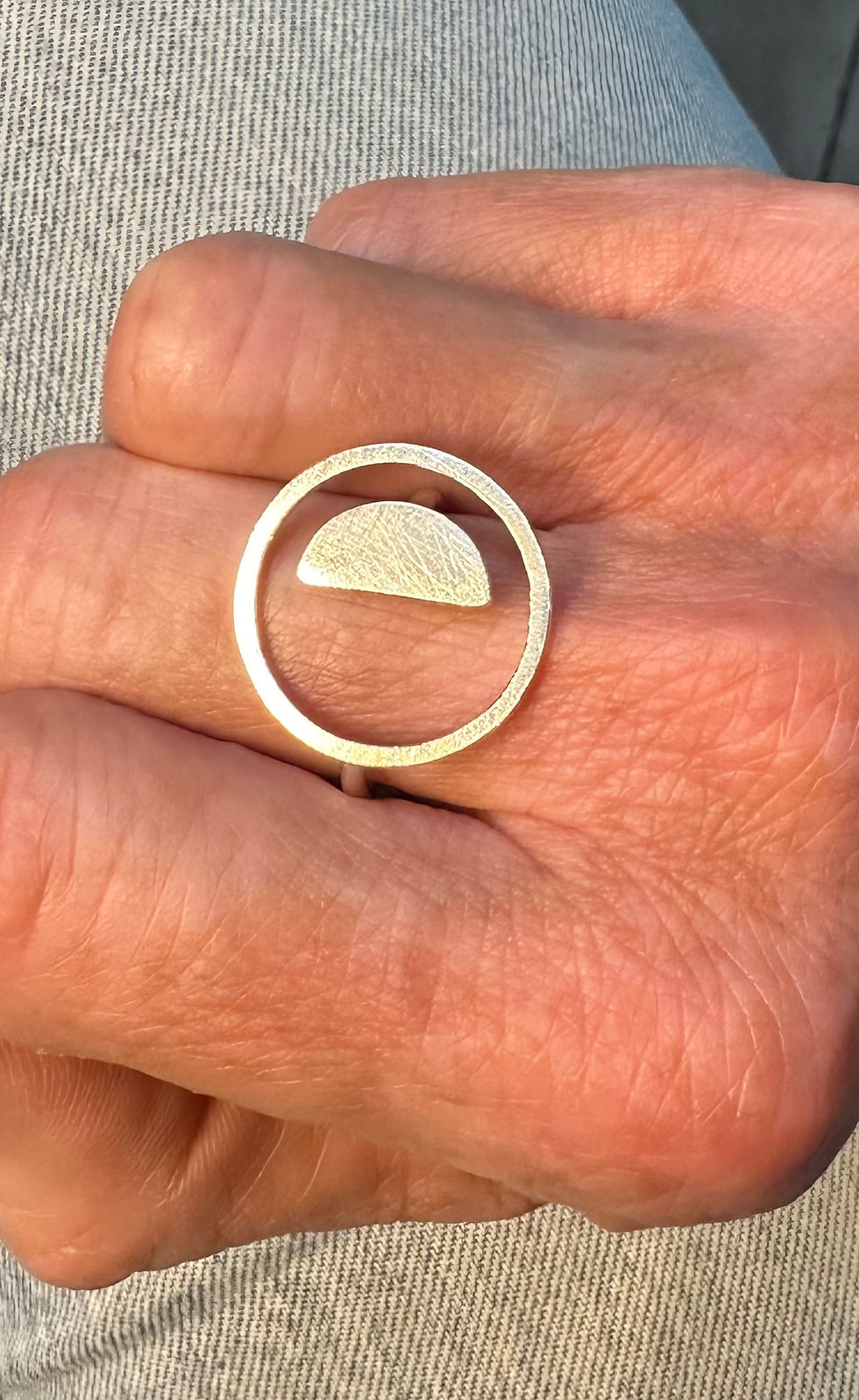 Thumbnail: Geometric Circle and Horizon Sterling Silver Ring
