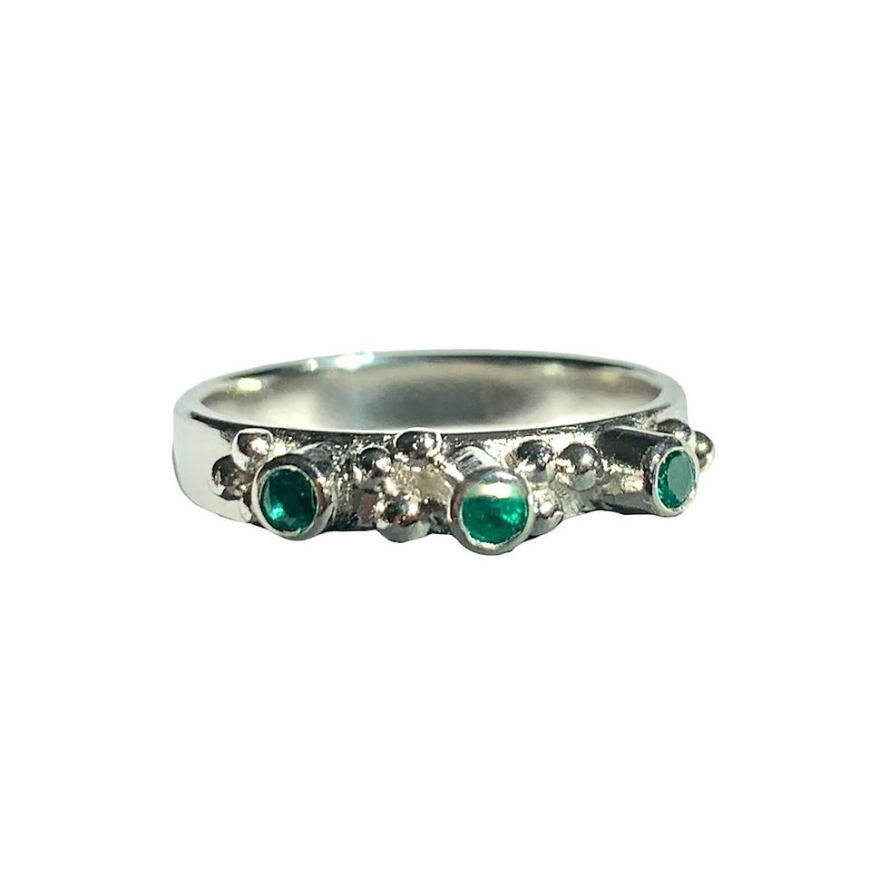 Thumbnail: Silver ring commission with emeralds front view 