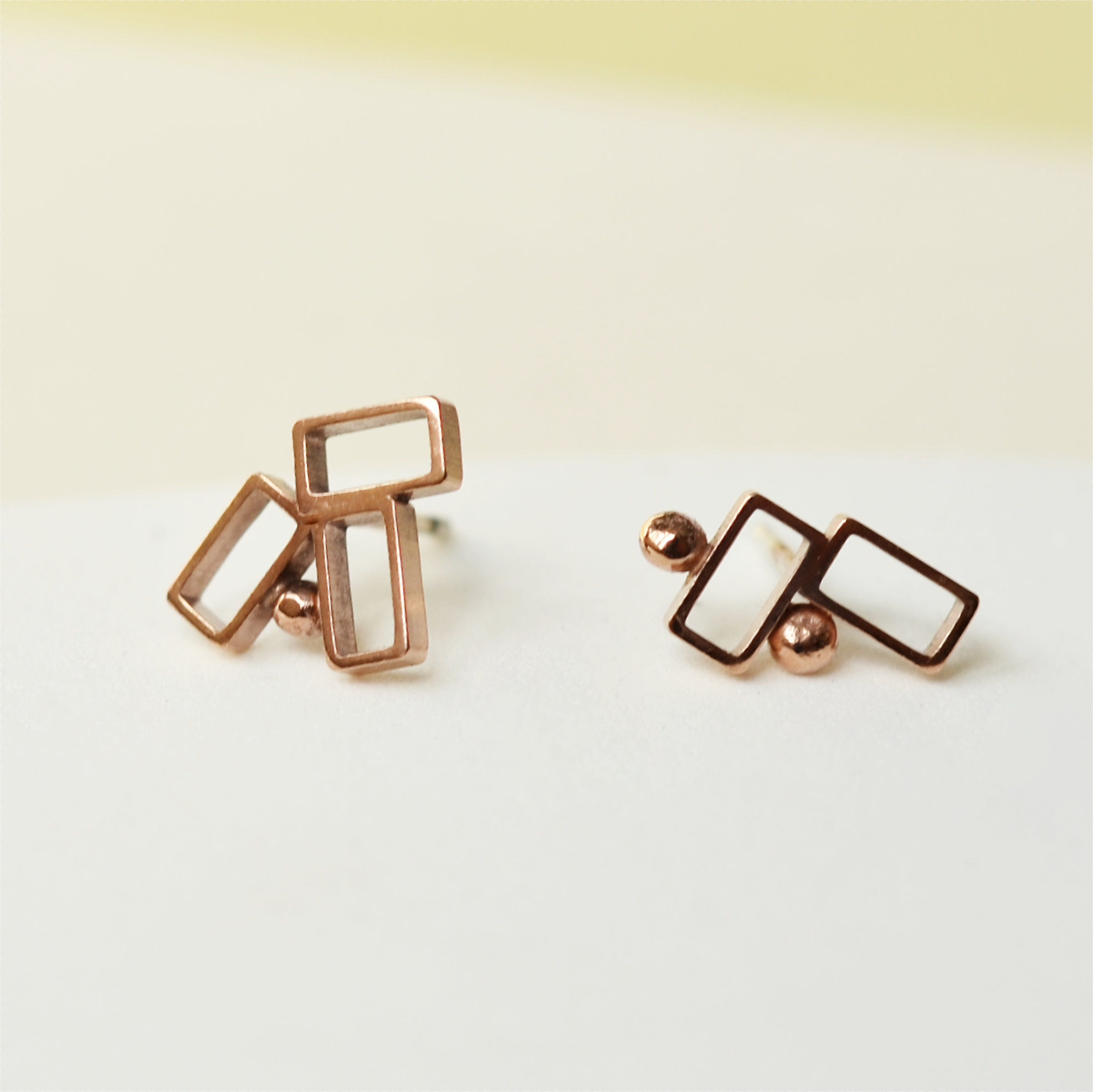Geometric irregular Silver Stud earrings - Mondrian inspired
