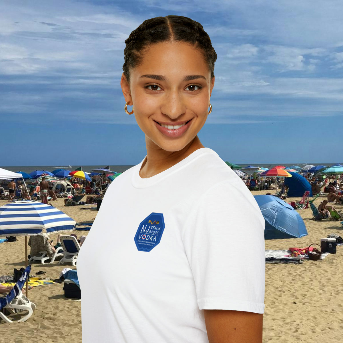 NJ BEACH BADGE VODKA SHIRT