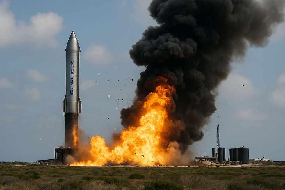 SpaceX rocket failing to launch with fire behind