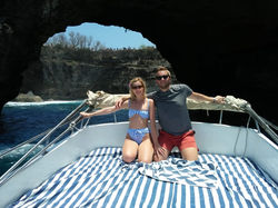 Guests enjoying a premium, all-inclusive boat charter experience on the waters of Bali