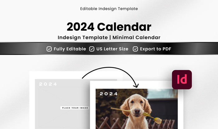 Craft Your Year: 2024 Wall Calendar Template – Personalize with Photos |  Minimalist Design | Editable & Printable with Adobe InDesign