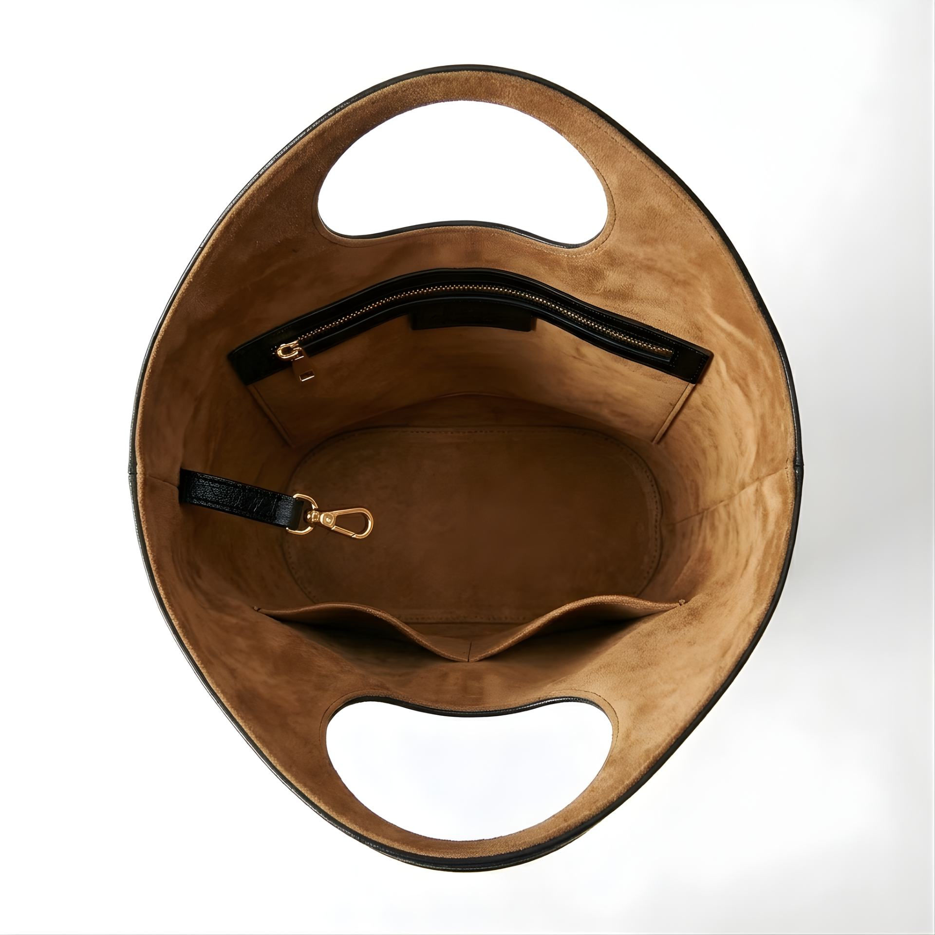 Juun black leather handbag interior view with tan lining by Odd Modd