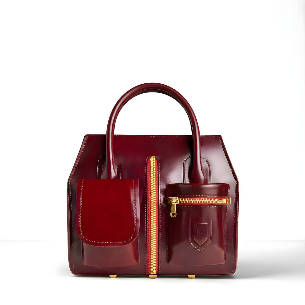 Gloss Boss glossy red leather structured handbag by Odd Modd front view