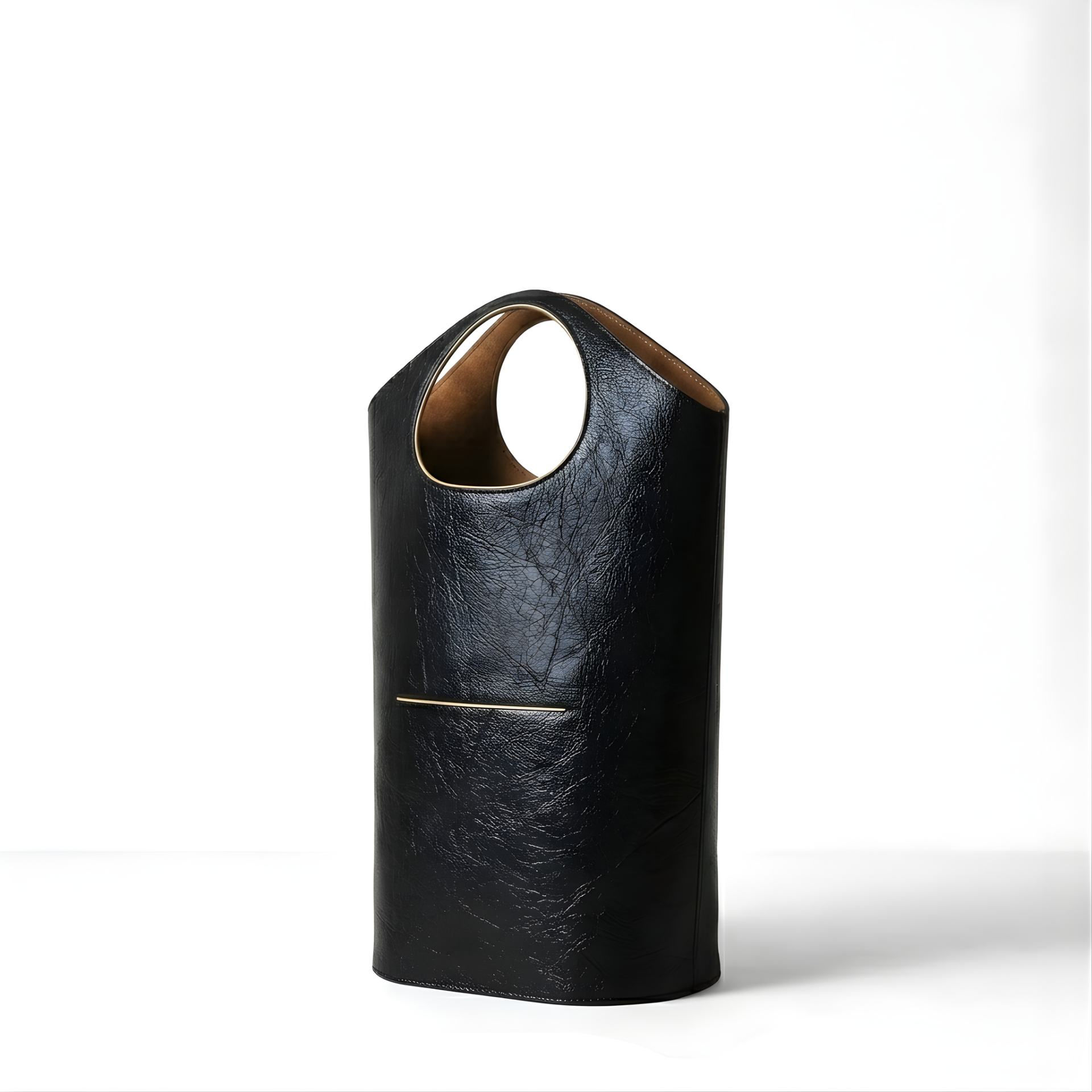 Juun minimalist black leather tote handbag by Odd Modd right side view