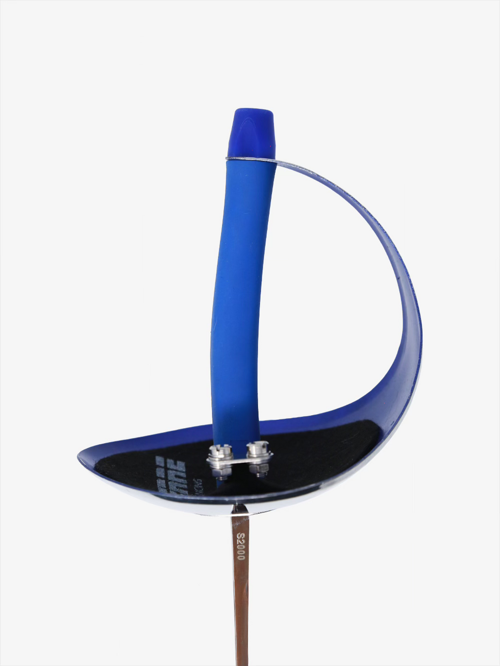 Ferre Sabre non-FIE Bronze close-up showing blue grip, blue guard, black guard pad, socket, and bronze blade