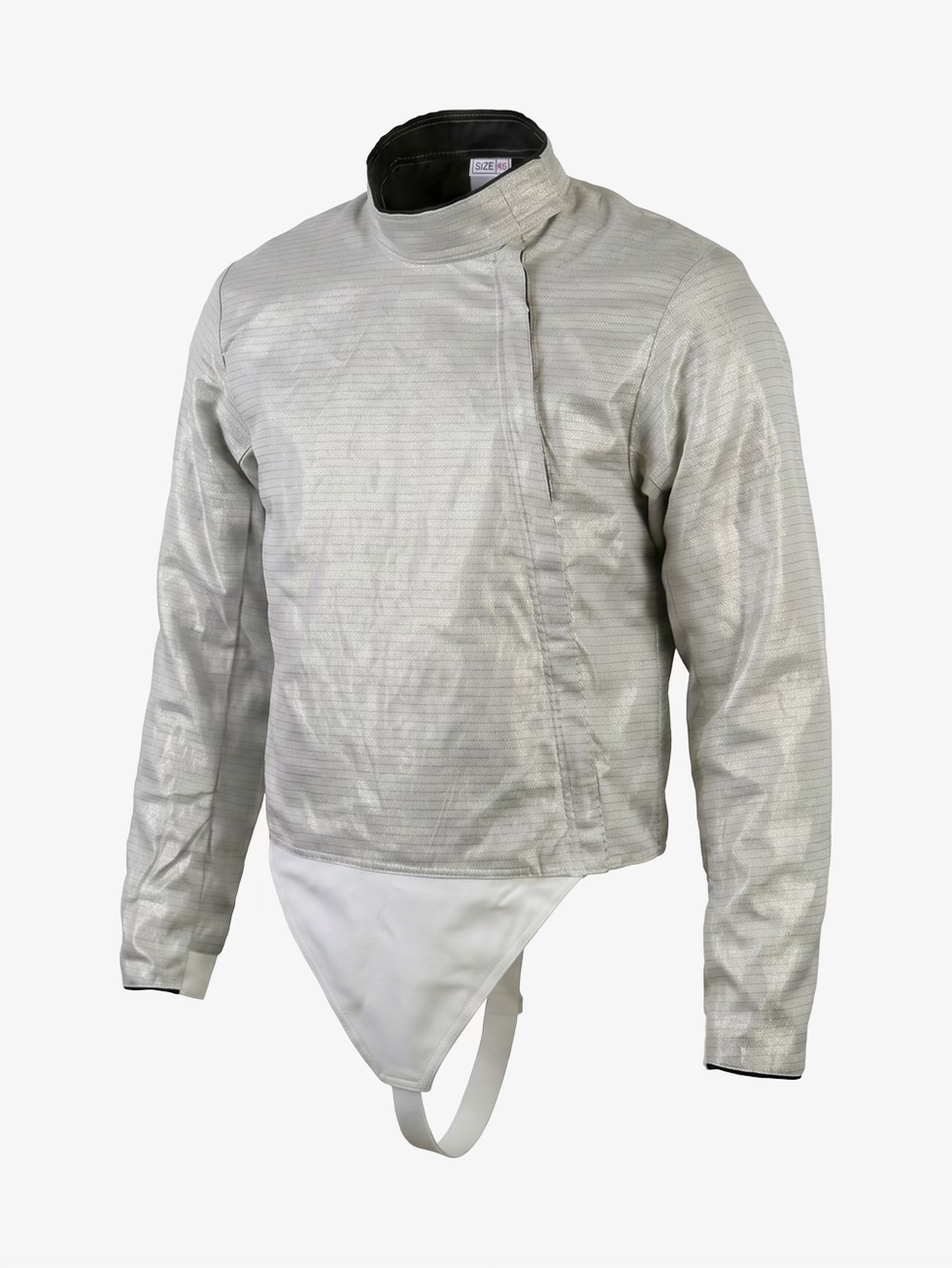 Ferre Men’s Sabre Lamé angled front view showing conductive silver fabric and front closure