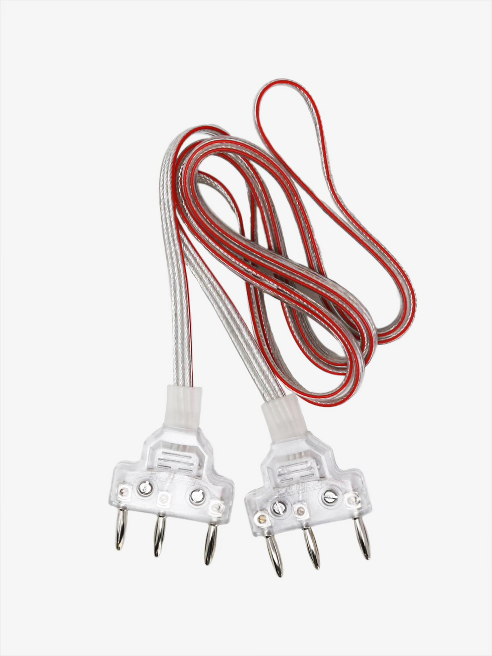 Ferre Epee Body Cord Milano full view with clear cable, red wire detail, and two transparent three-pin plugs