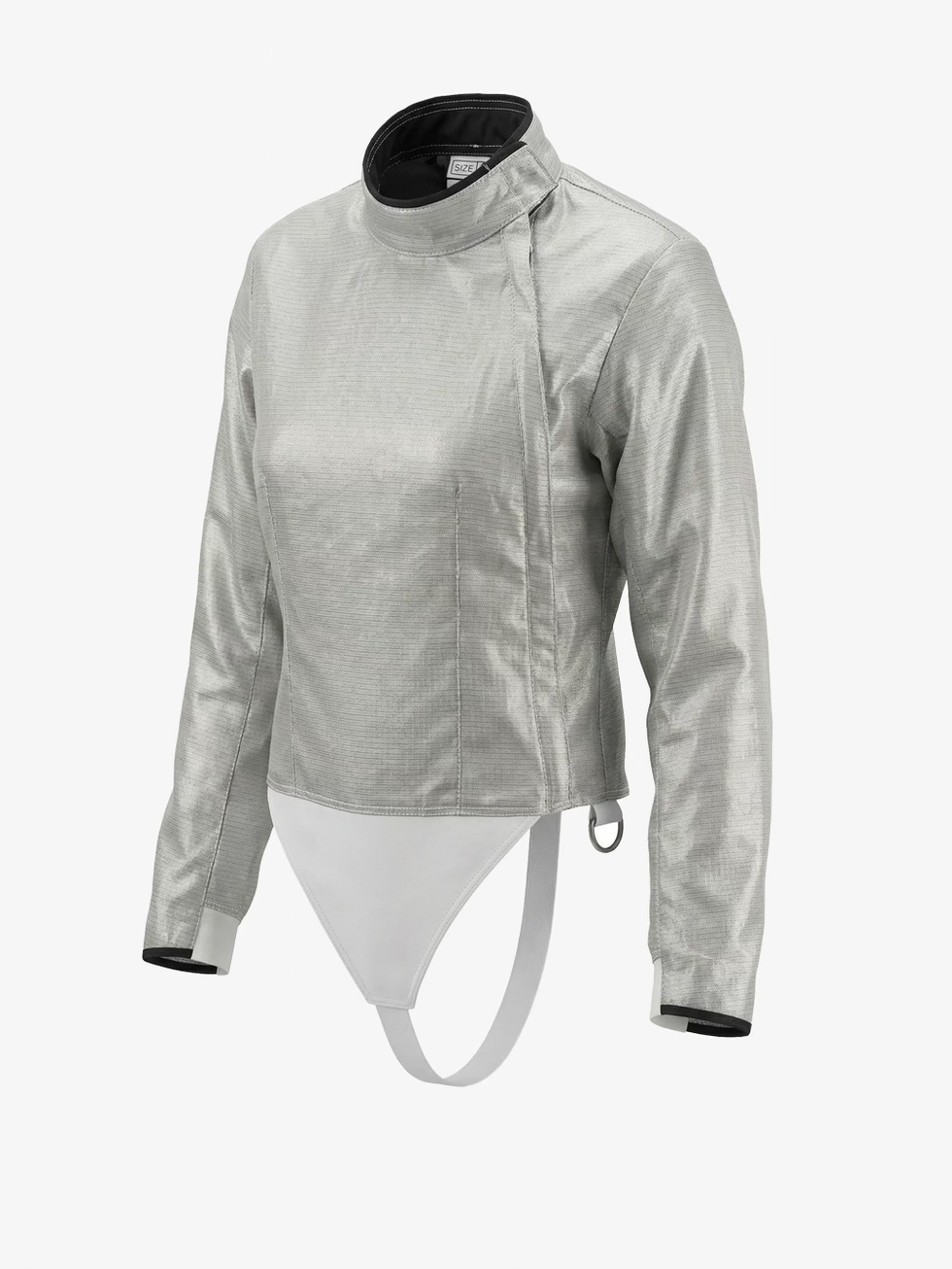 Ferre Washable Women’s Sabre Lamé angled front view showing conductive silver fabric and front closure