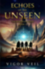 Echoes of the Unseen cover – The Powerless Gods Book 2 by Vigor Veil, magic seal and mountains