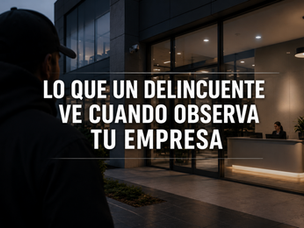 Persona observando una empresa desde el exterior mientras analiza posibles vulnerabilidades de seguridad; imagen representativa de la importancia de proteger negocios mediante vigilancia, control de accesos y prevención de riesgos.