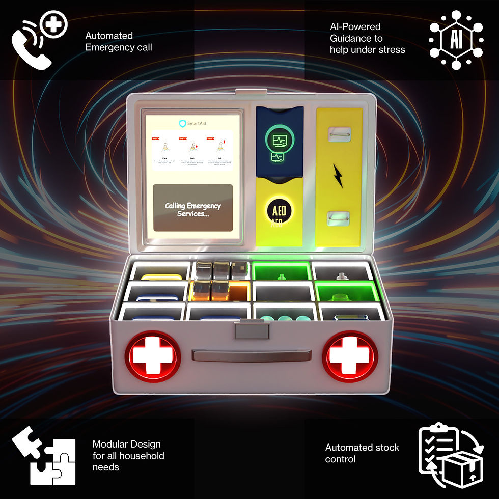 Smart first-aid kit with automated emergency call and AI-powered guidance