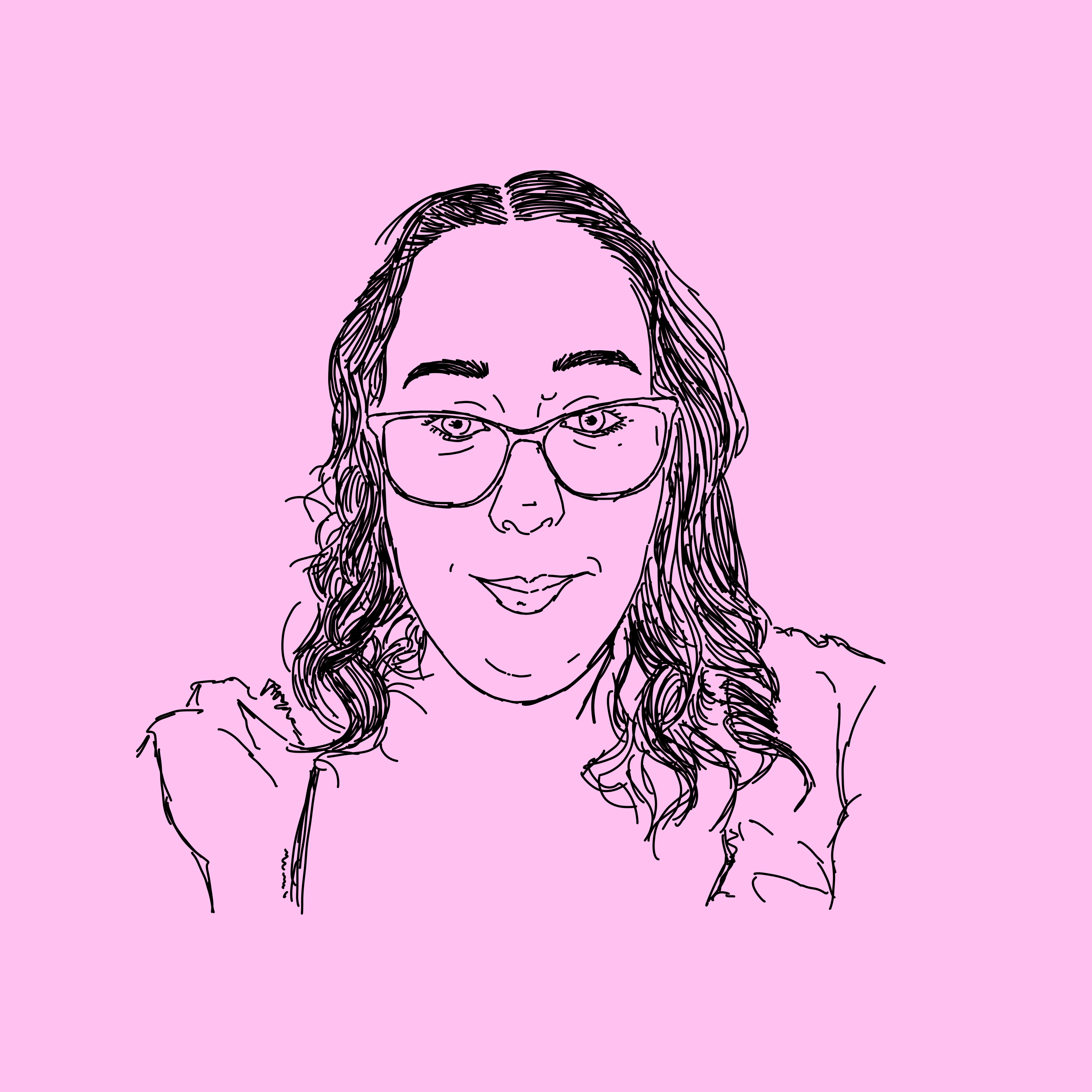 Line drawing of woman wearing glasses