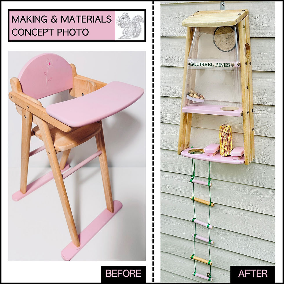 Pink highchair transformed into wall-mounted shelf: Before & After