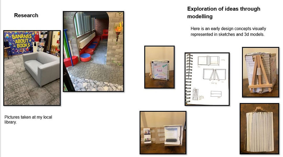 Library play area design research: sketches, models, photos