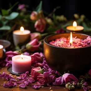 Honouring miscarriage with ritual - lit candle and flowers.