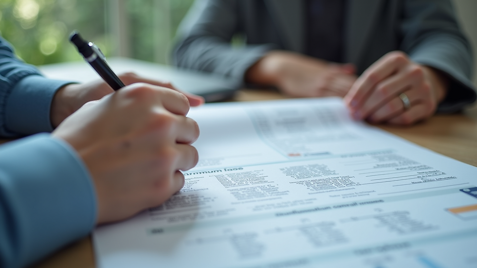 Close-up view of a person reviewing health insurance documents