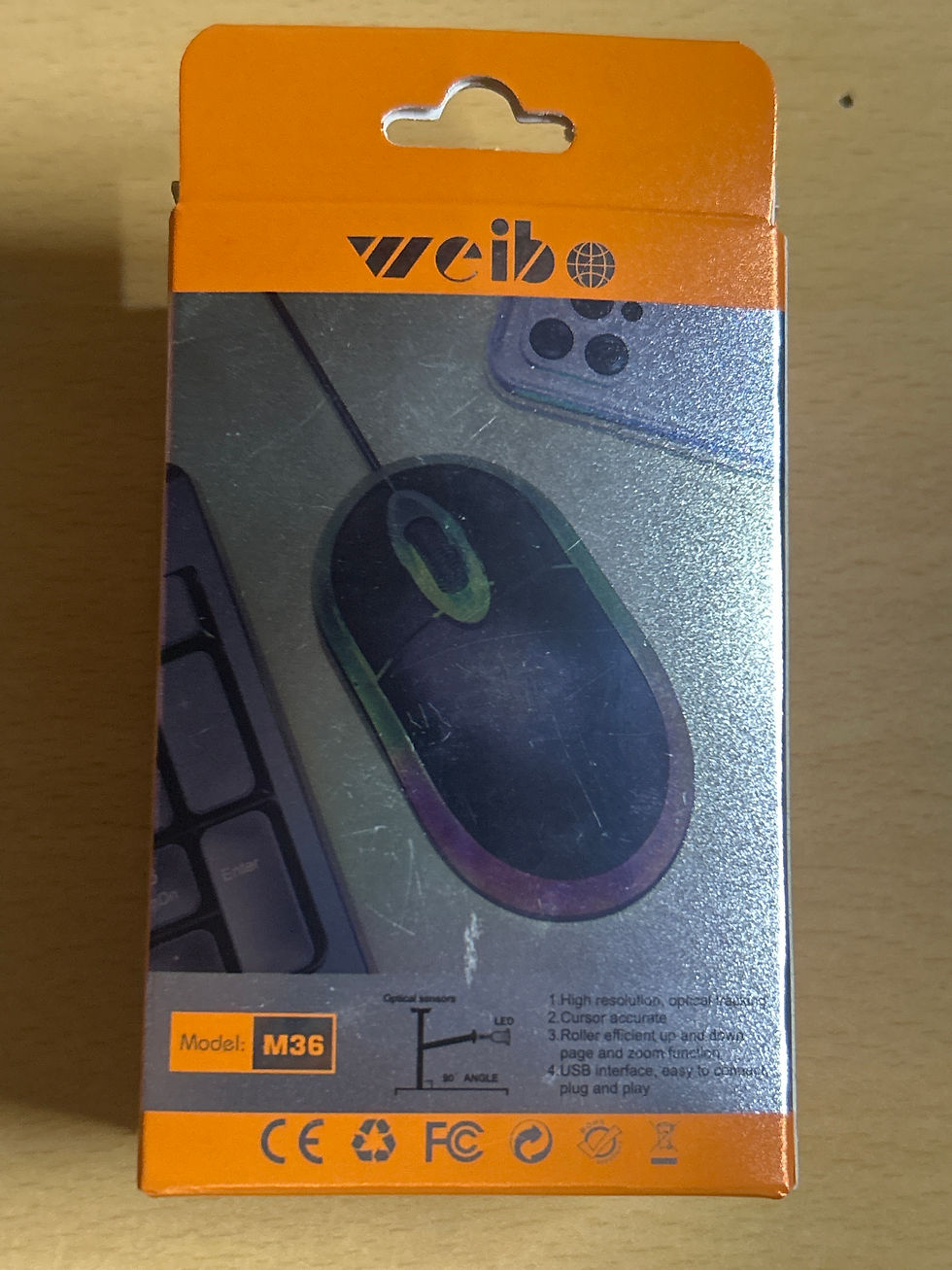 Miniatura: Mouse Óptico Alámbrico Weibo M36 – USB, 1600 DPI, Luces LED