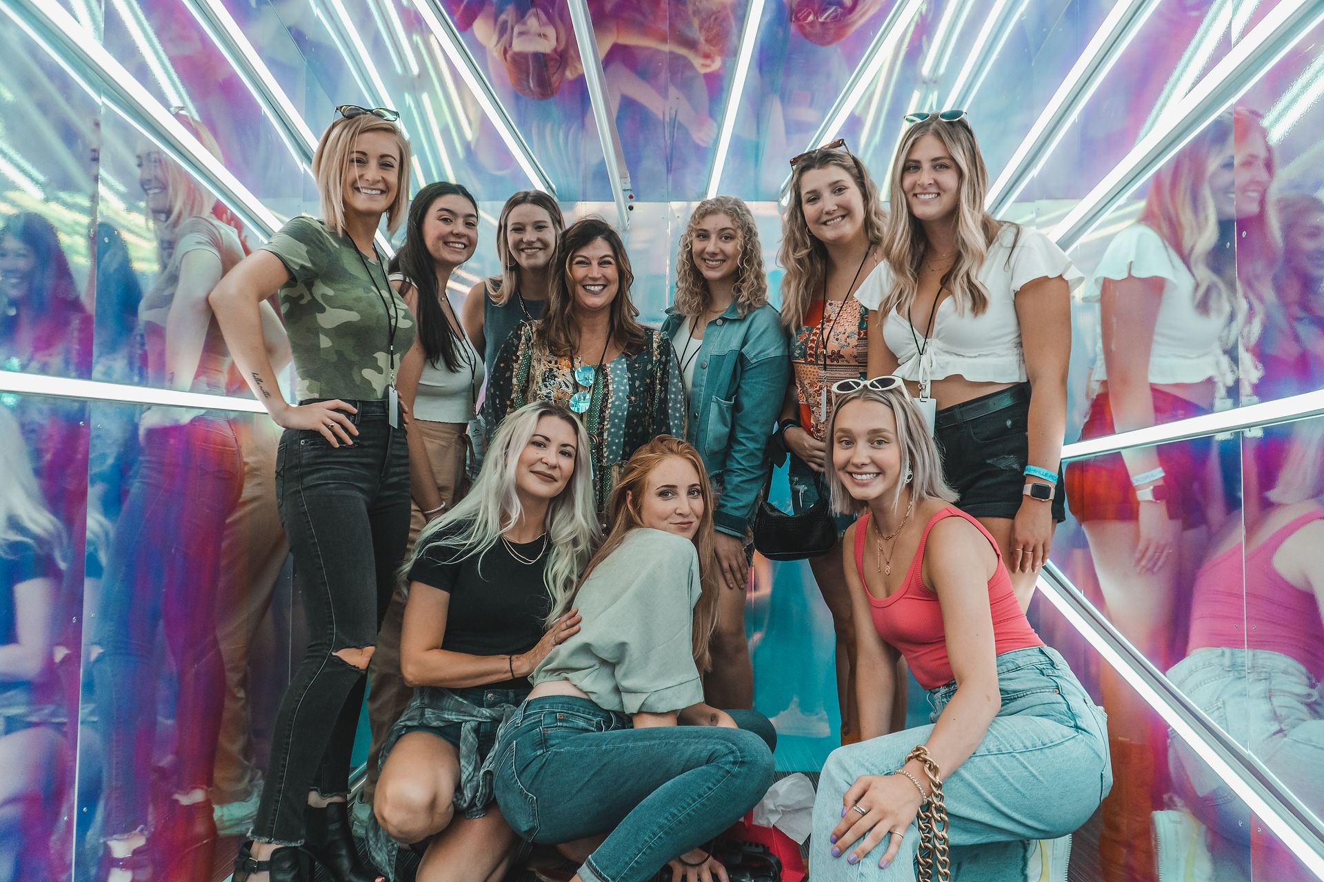 Girls pose with cool background
