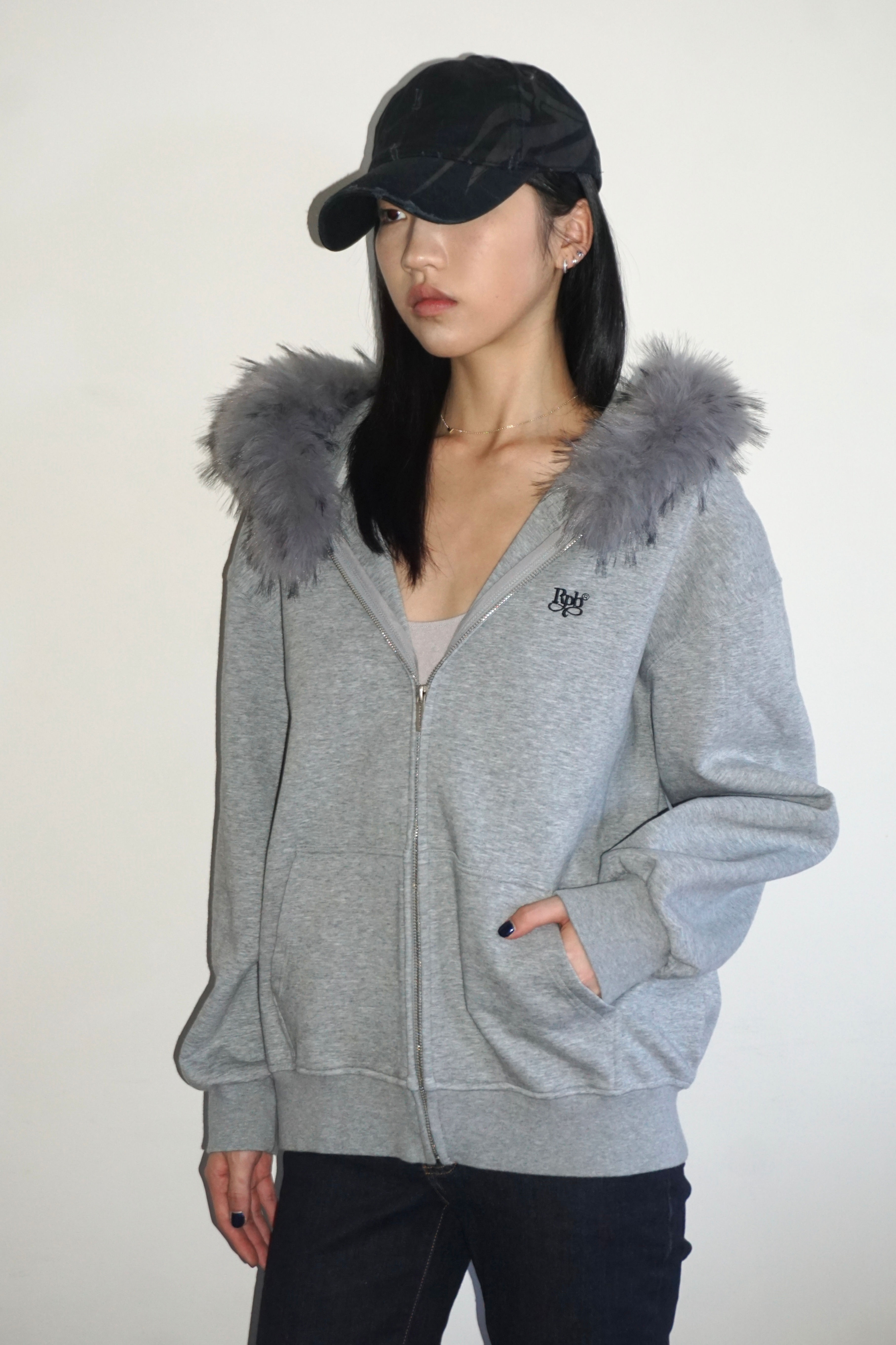 RPB BRAND Fur Collar Zip Hoodie
