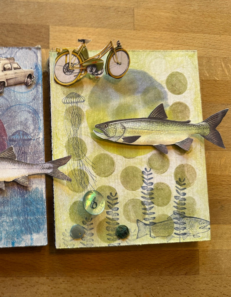 Retro Skispringer auf Gelliprintkarte