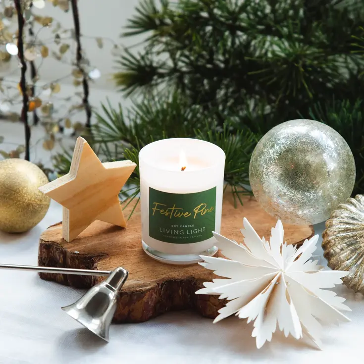 living light xmas candle label designed by sarah callesen at dossier brand design studio auckland