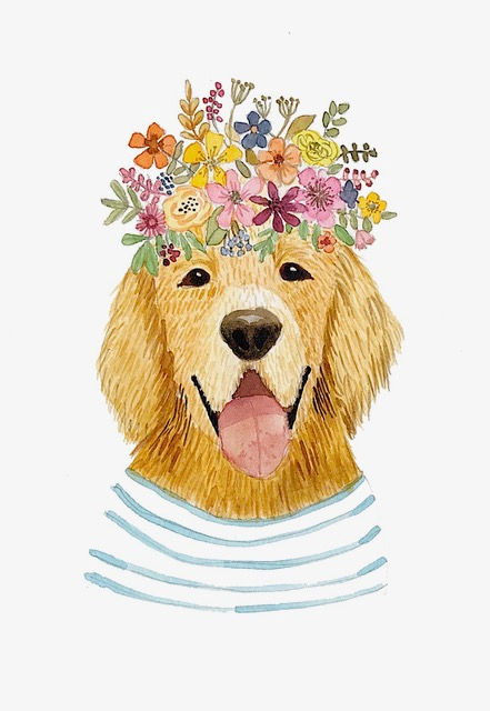 Thumbnail: Dog with Flowers Greeting Note Card - Golden Lab Hippie Dog Flowers in its Hair
