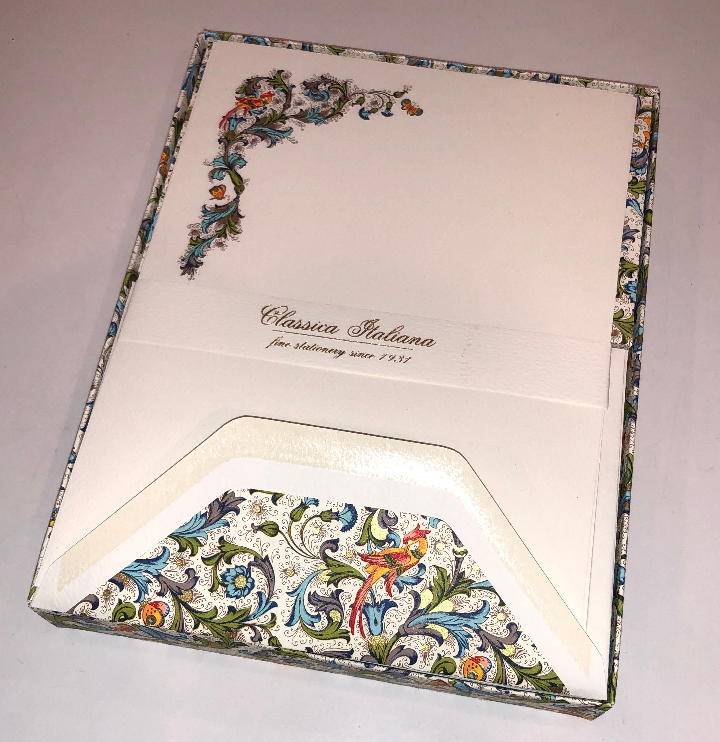 Florentine Writing Stationery Set Floral and Bird Design Rossi