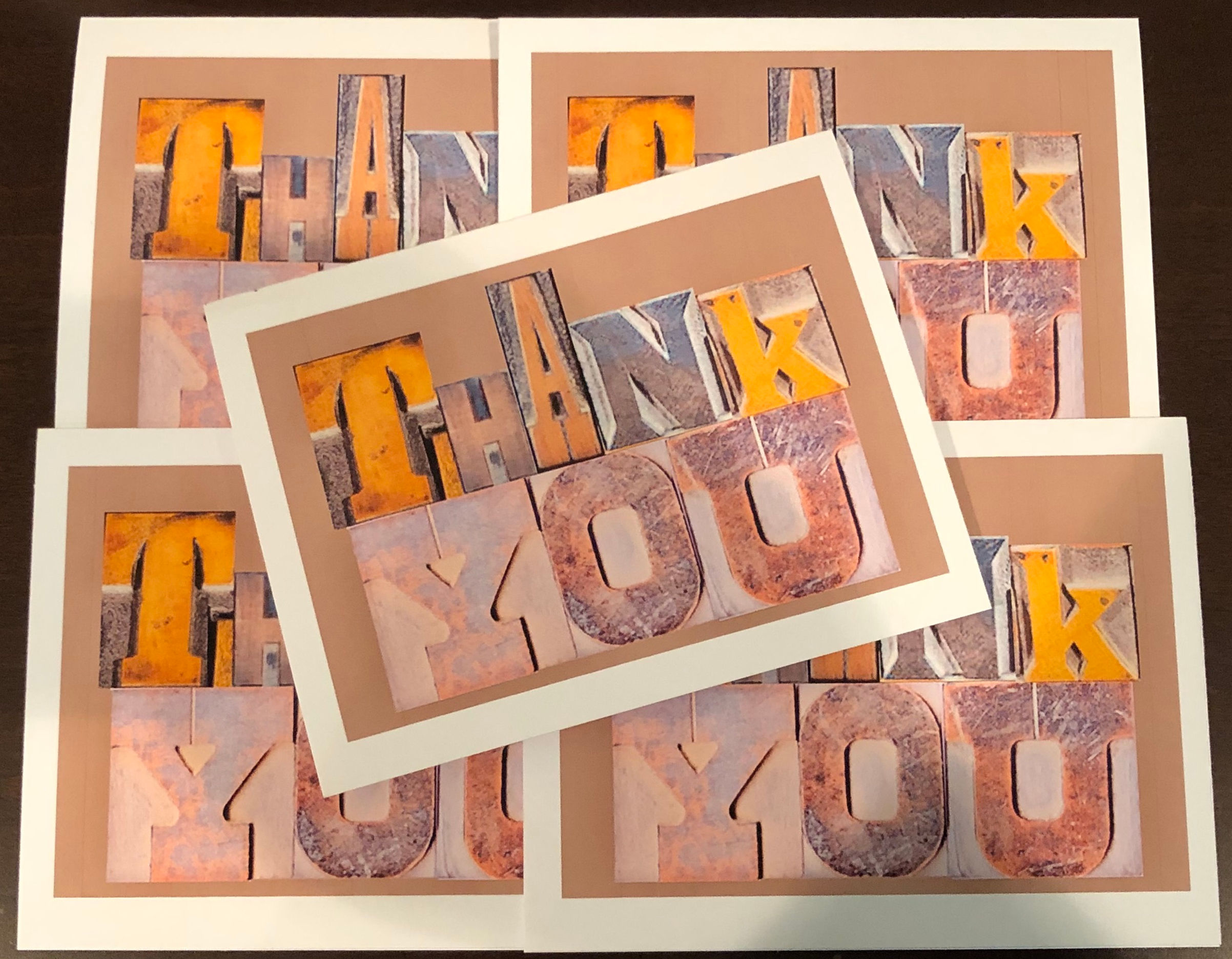 Thank You Letter Press Blocks Note Cards Boxed Set of 5