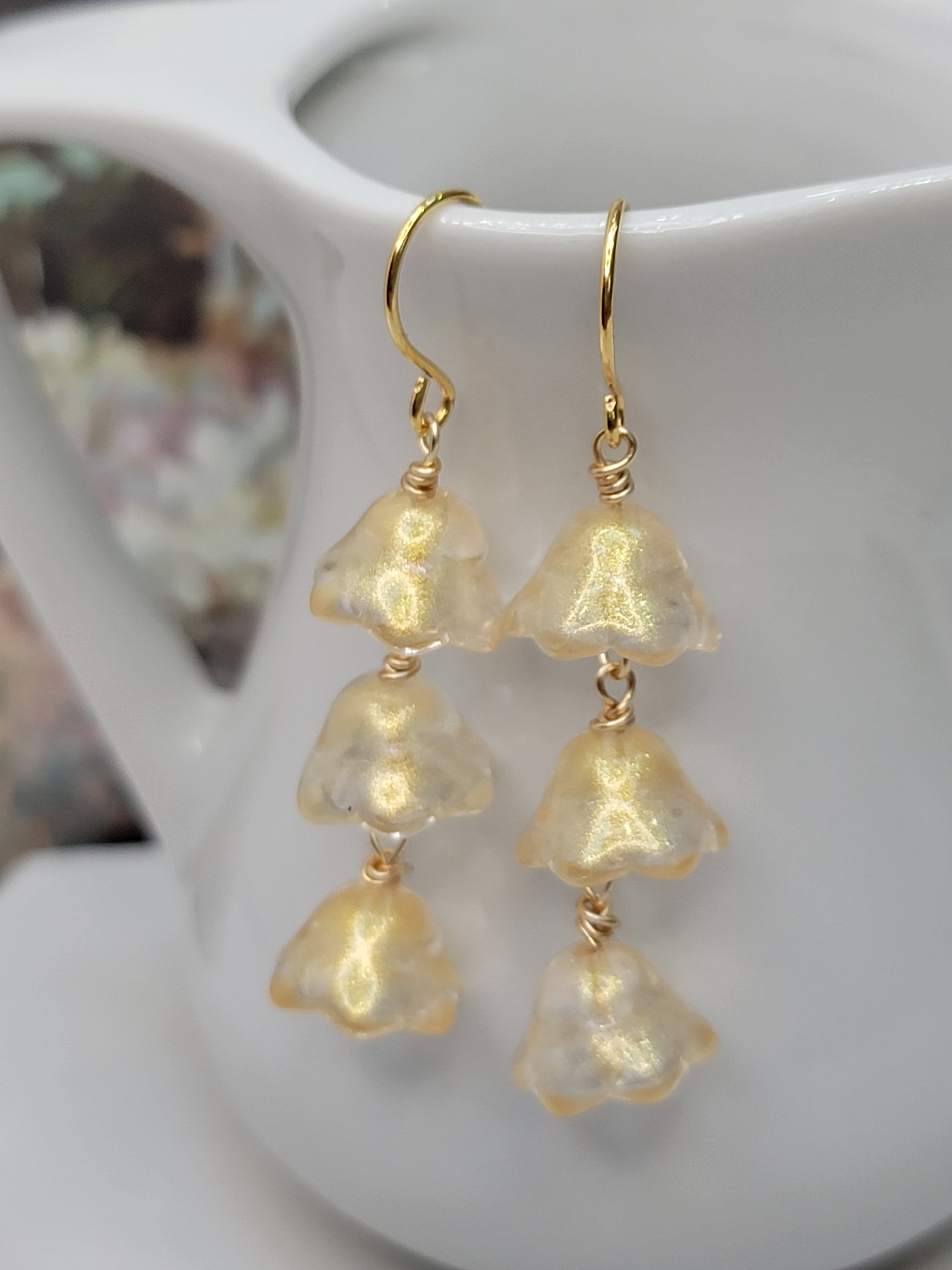 Golden Shimmer Bell Flower Earrings