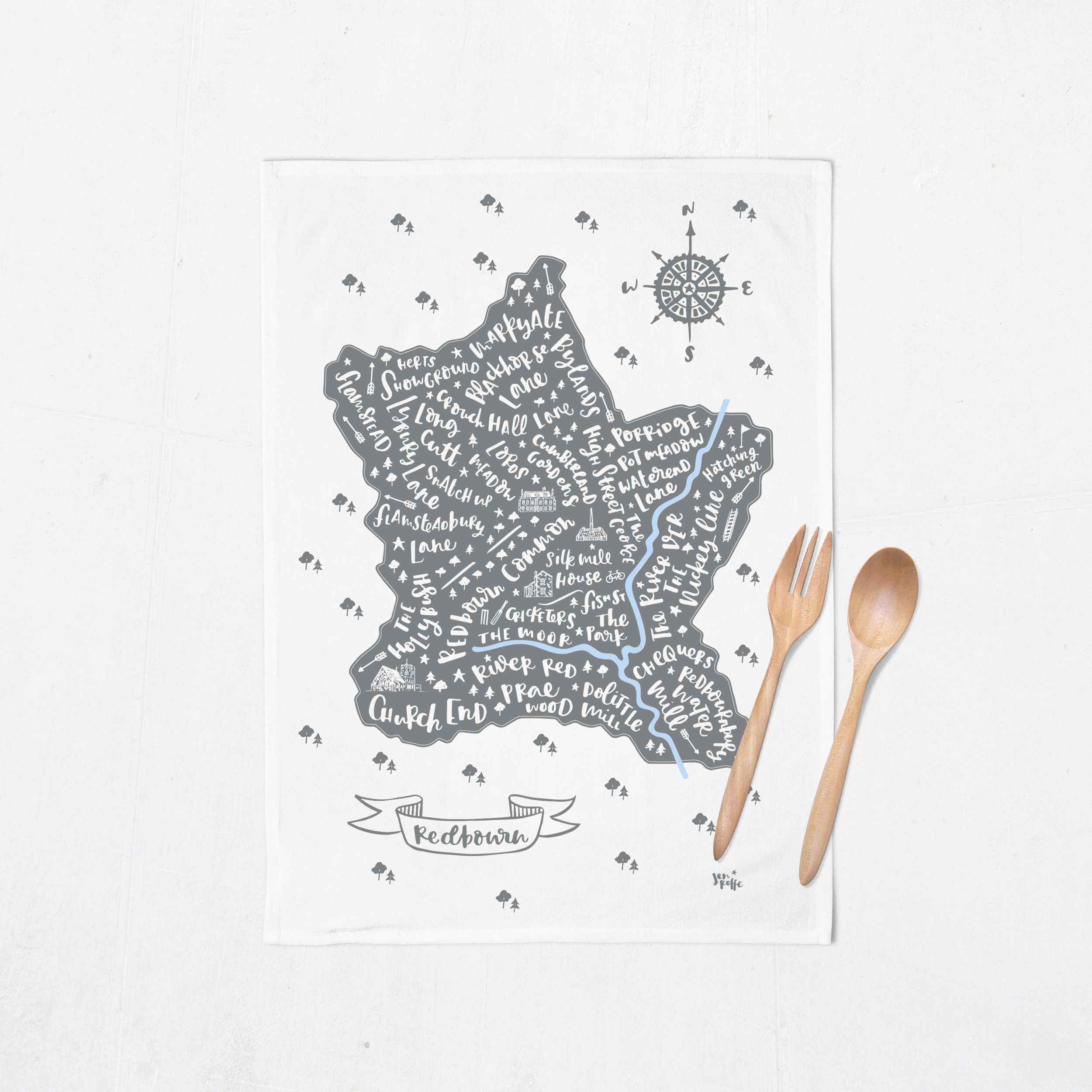 Redbourn map tea towel