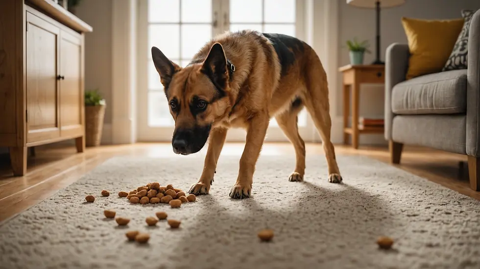 Dog searching for hidden treats in the living room