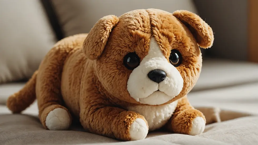 Close-up view of a handmade plush toy designed for pets