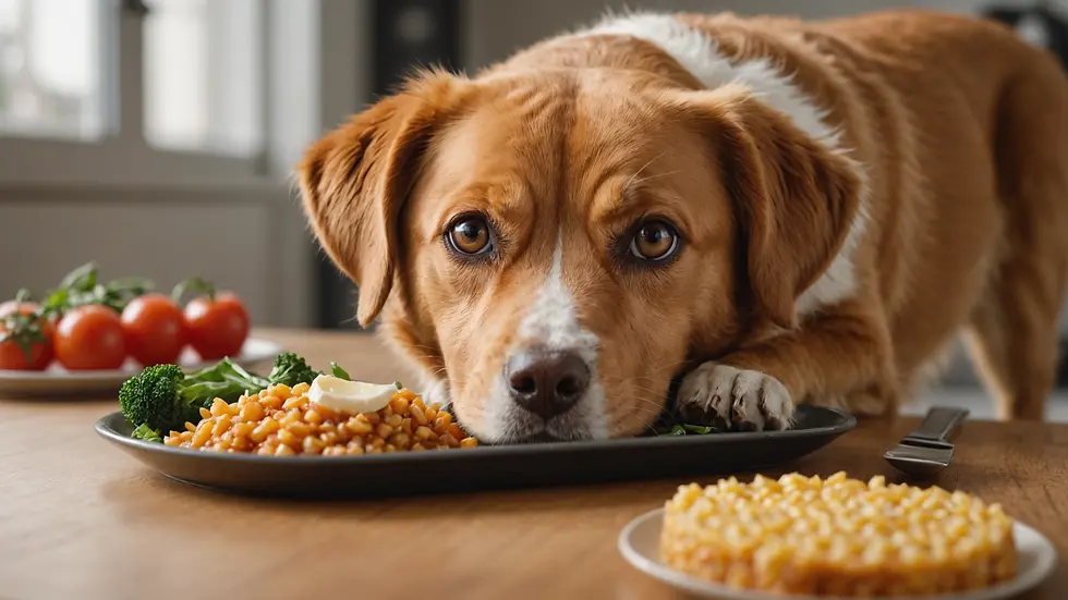 Eye-level view of a balanced meal for a dog