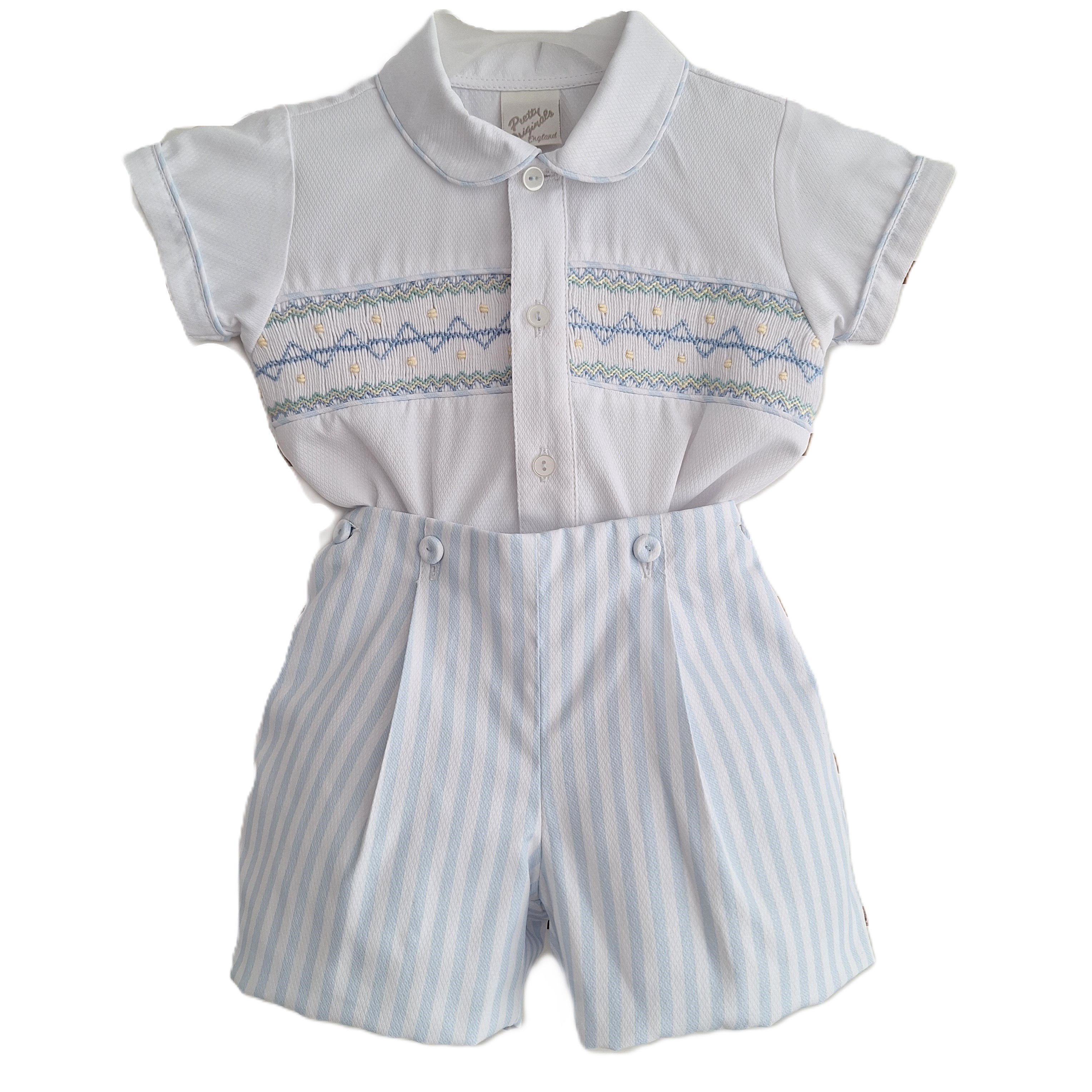 Pretty Originals Boys Striped Short & Shirt Set with Smocked Detail