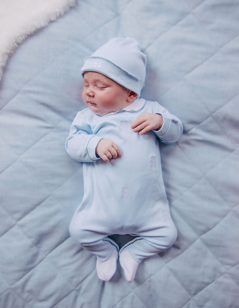 Thumbnail: Emile et Rose Blue Bear Embossed All in One with Hat 