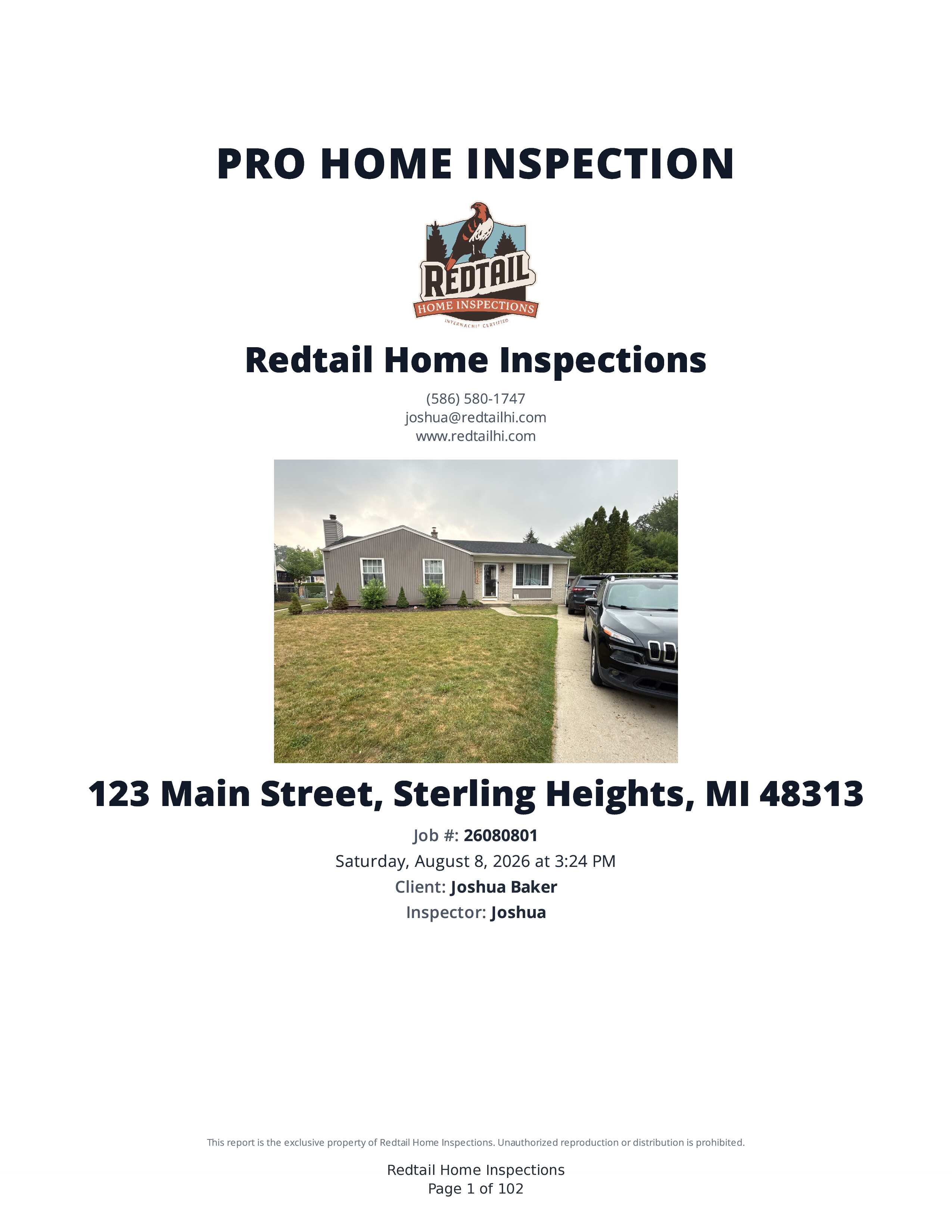 Redtail Sample Home Inspection Report Page 1