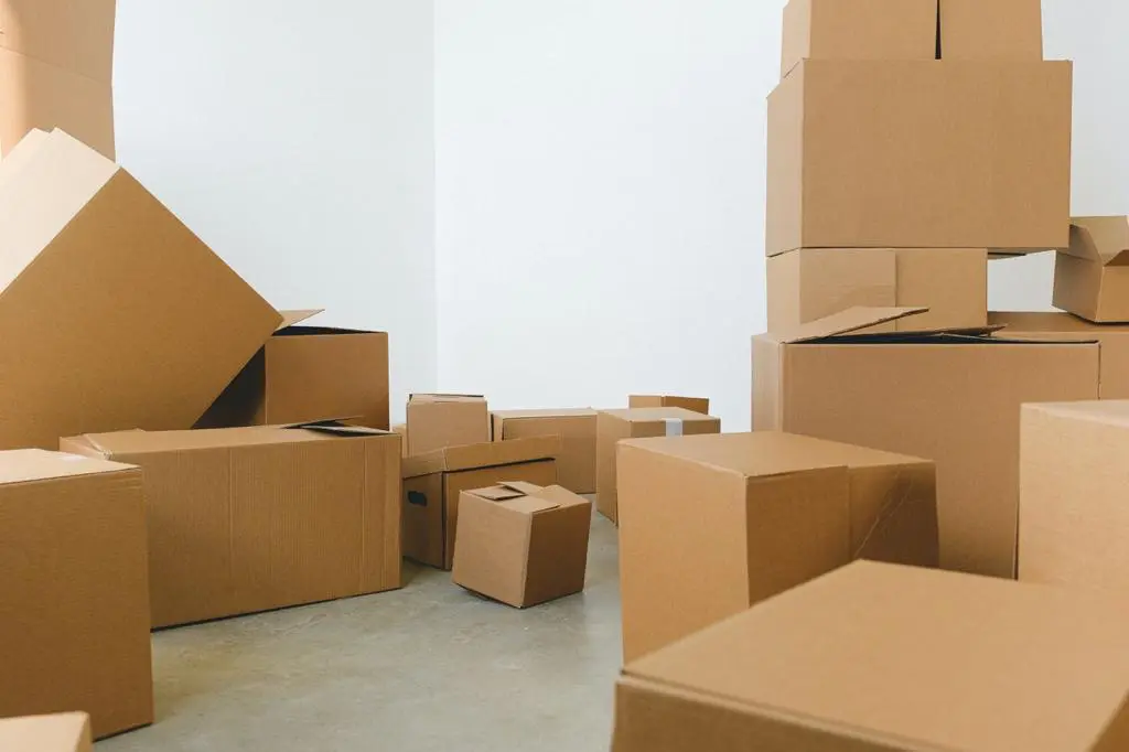 room with packed boxes