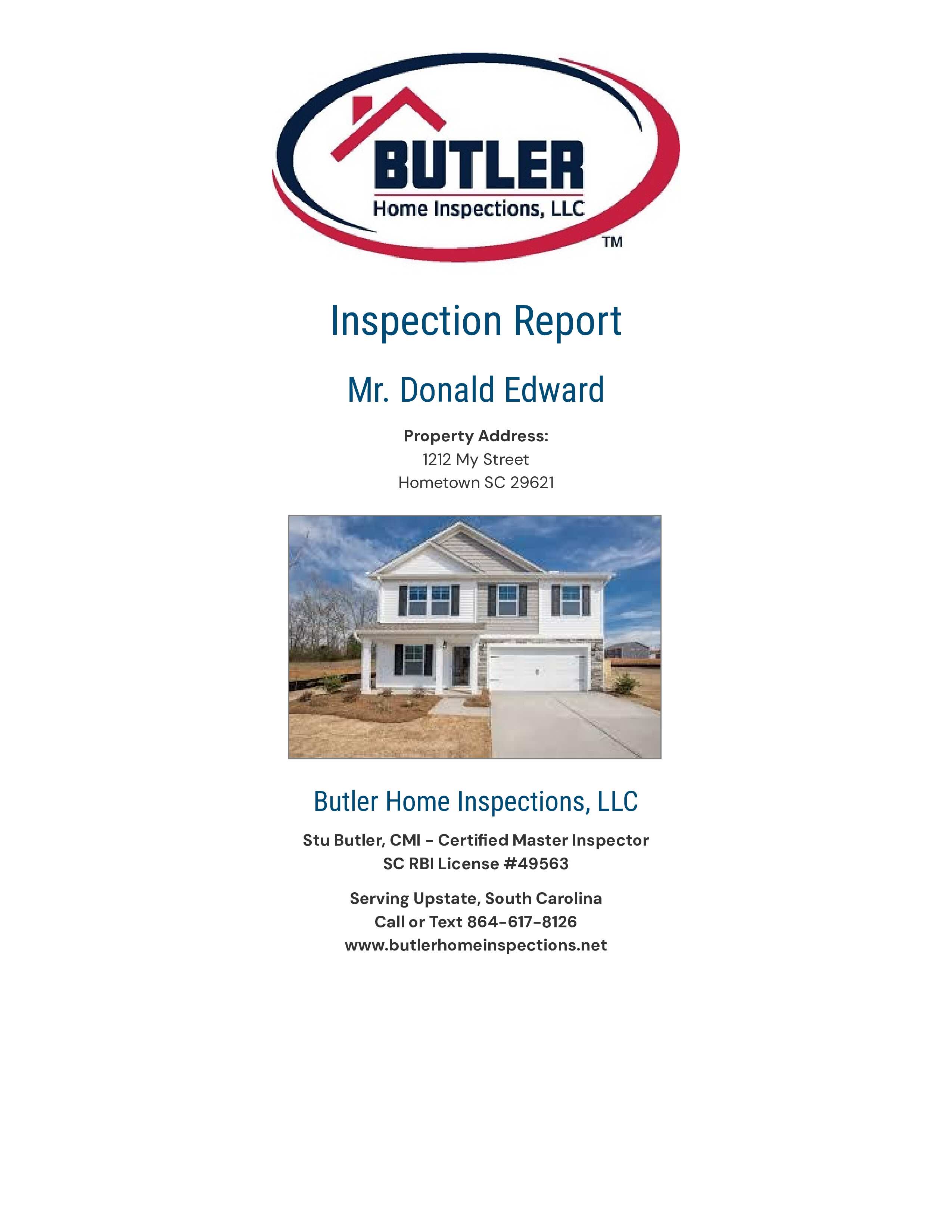 Butler Home Inspections Sample Report Page 1