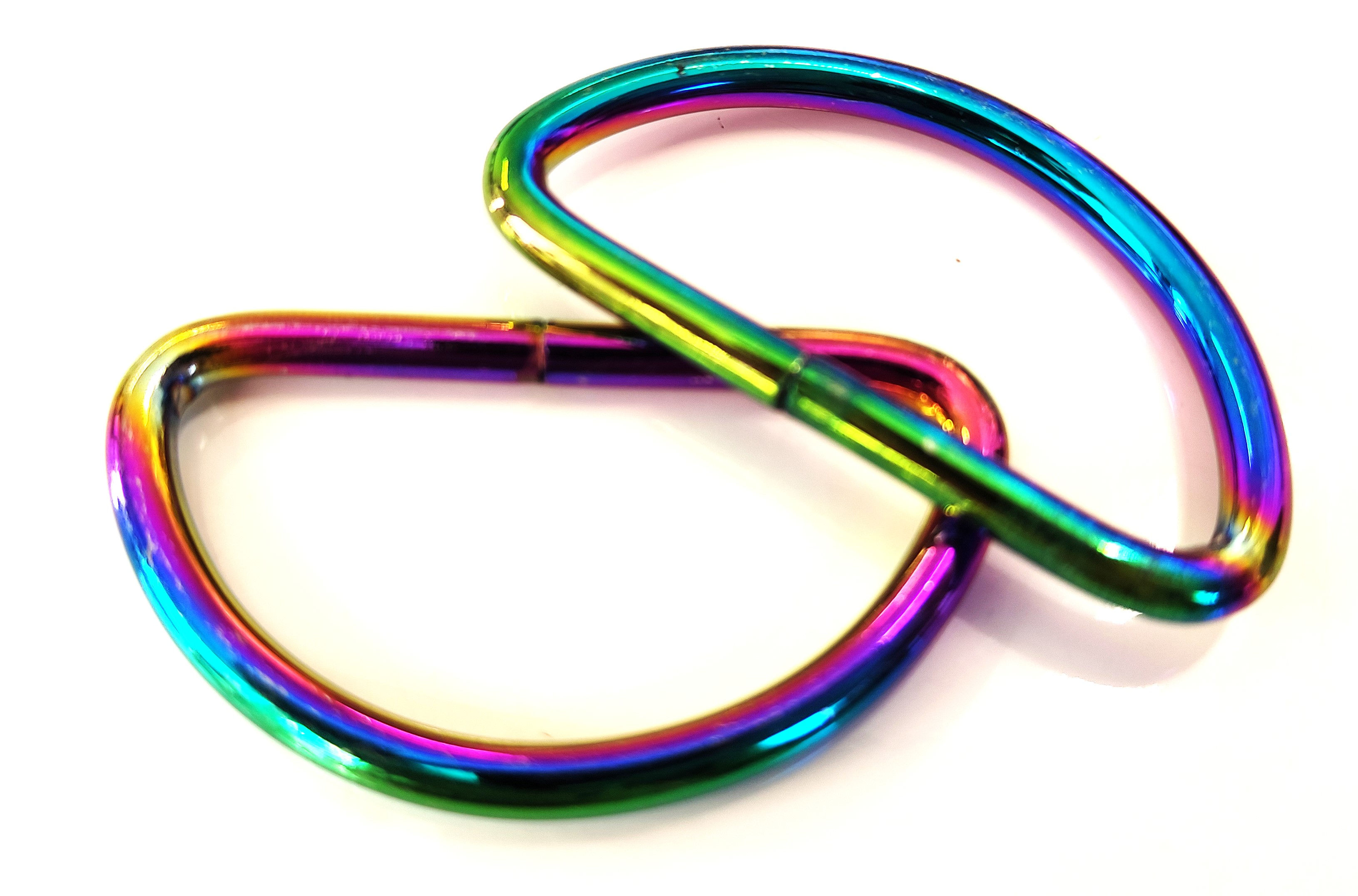 40mm (Pair) Metal D Rings (Rainbow)