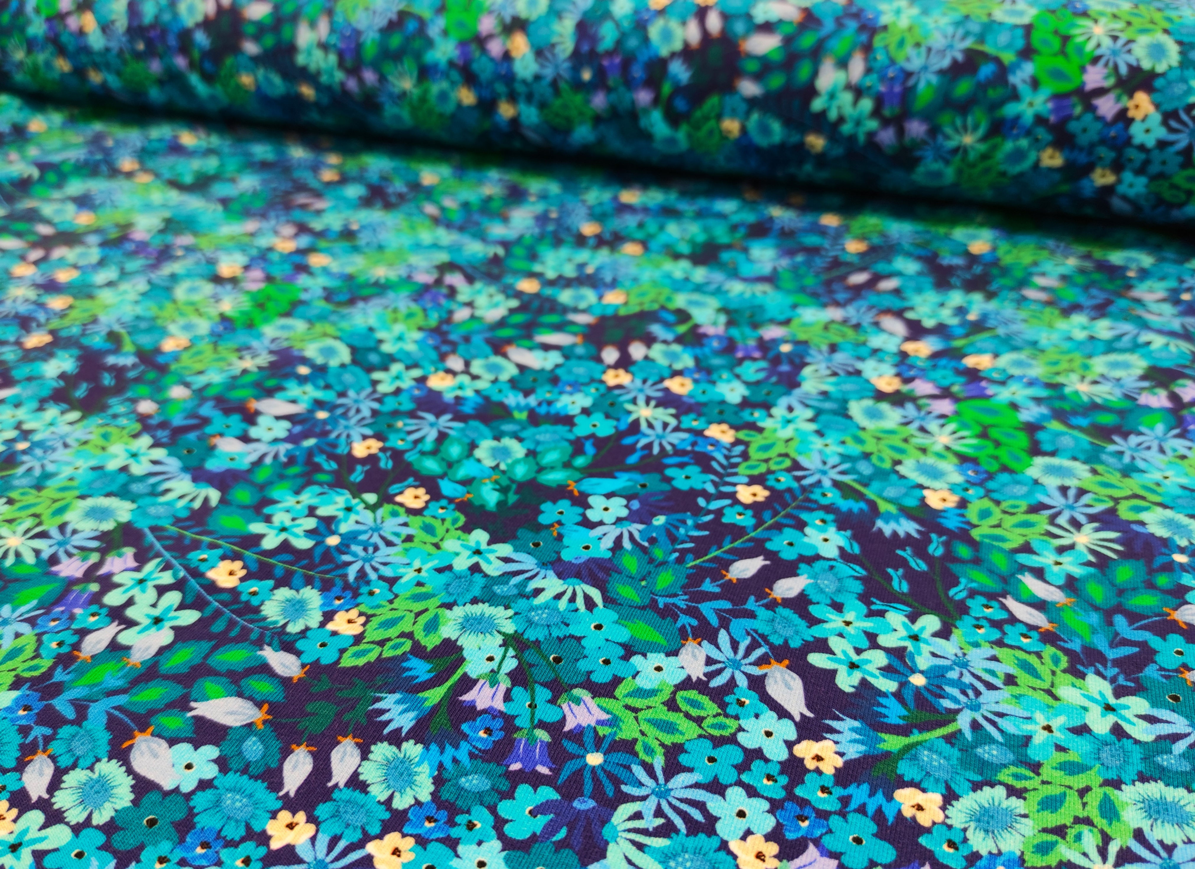 Turquoise Ditsy Floral: Cotton Jersey