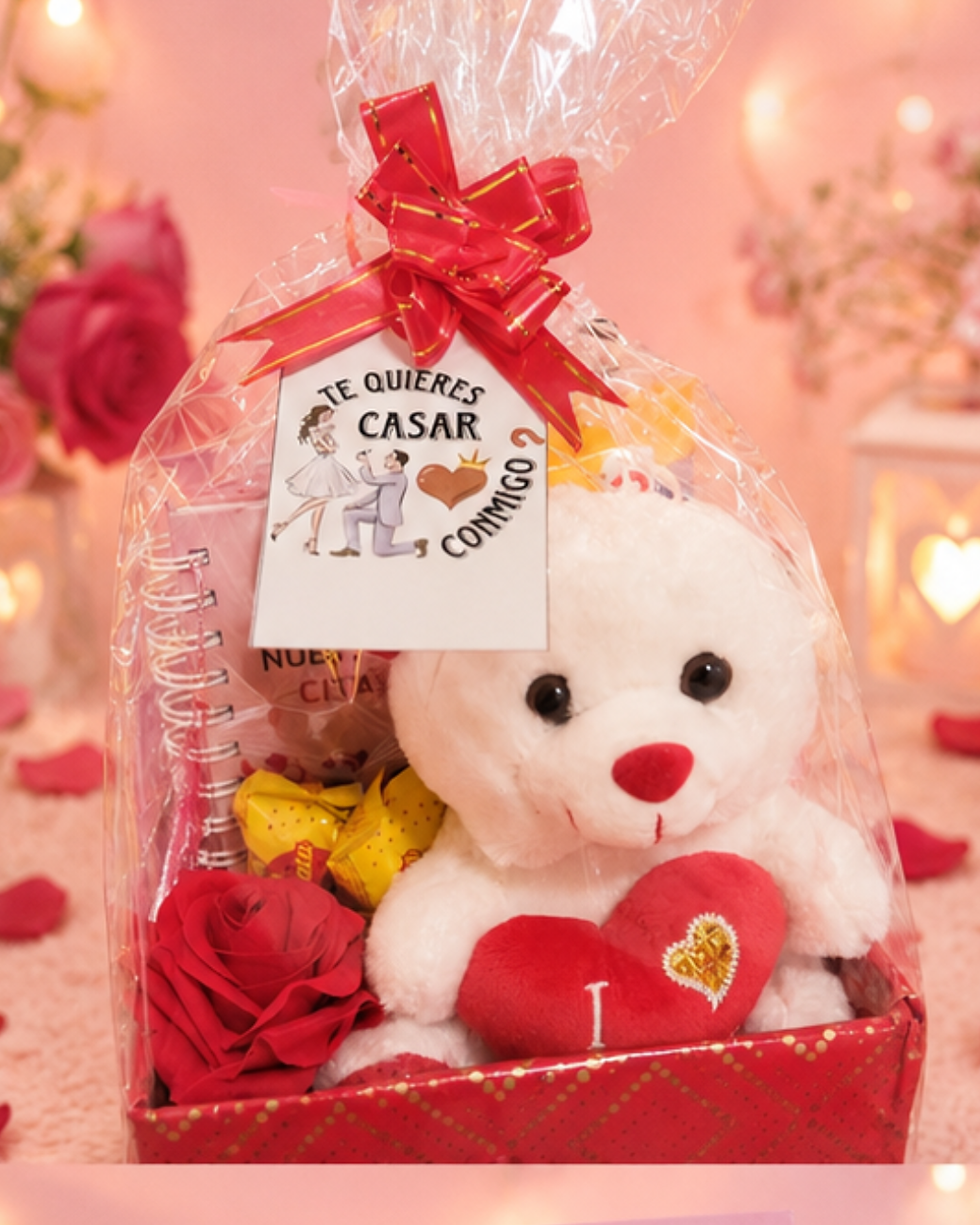 Miniatura: Peluche de oso con corazón y nota ¿Te quieres casar conmigo?