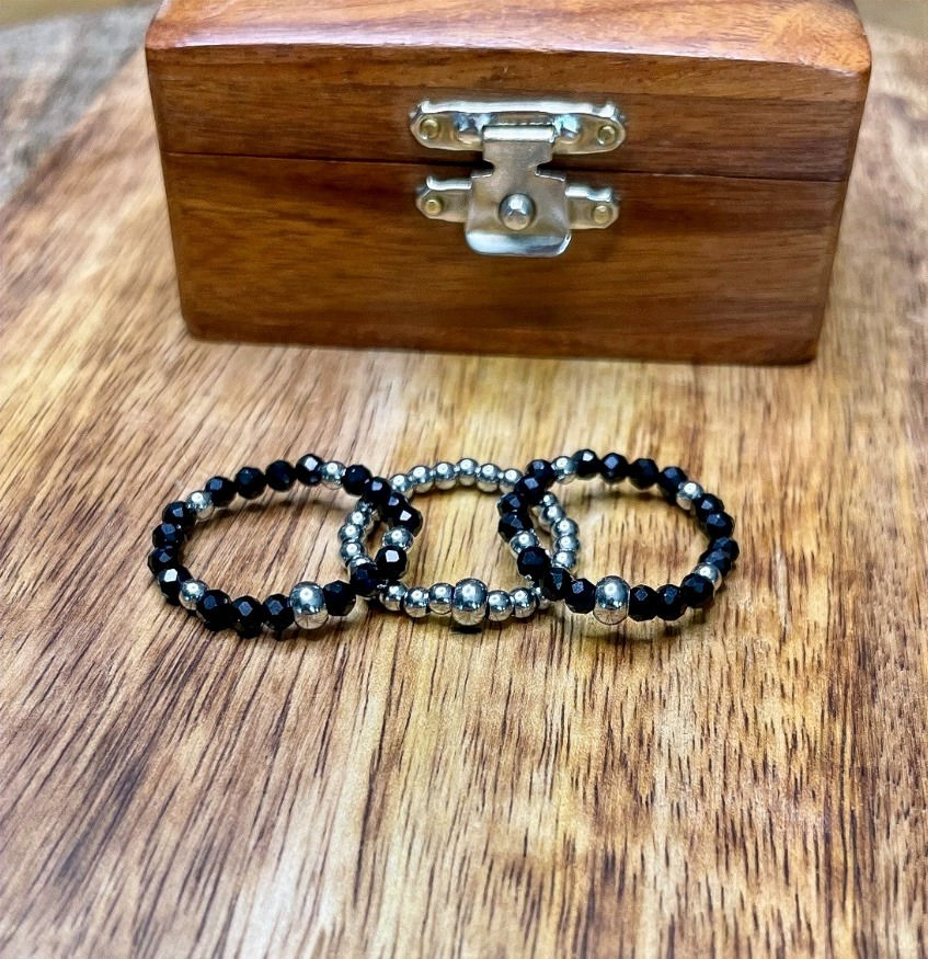 Miniature : Bague ONYX Noir  Facettée Trio